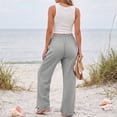 thumbnail image 6 of Wide Leg Linen Pants for Women Casual Drawstring Palazzo Pants Summer Vacation Beach Flowy Trousers with Pockets, L, 6 of 7