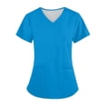 thumbnail image 4 of Scrubs Set Short Sleeve V Neck Solid Medical Scrub Tops and Jogger Wide Leg Floral Pants, XL, 4 of 7