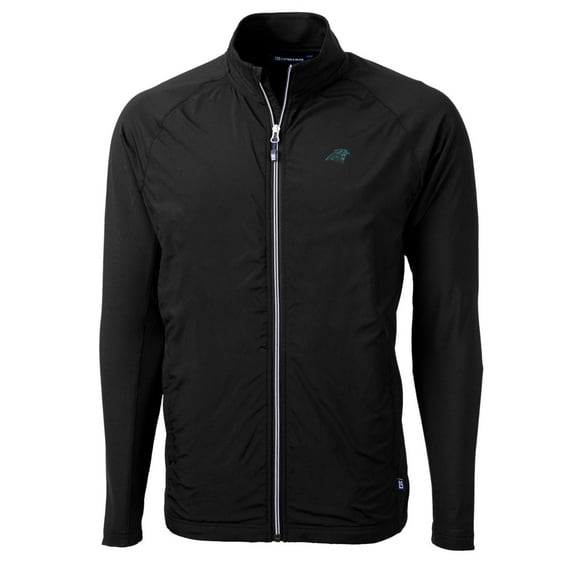 Men's Cutter & Buck Black Carolina Panthers Big & Tall Adapt Eco Knit Full-Zip Raglan Jacket