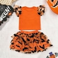 thumbnail image 5 of MEZZALL Child Toddler Girls Halloween Fly Sleeve Cartoon Pumpkin Prints Tops T Shirt Skirts Outfit Sets Round Neck Relaxed Fit Clothes Sets, 5 of 5