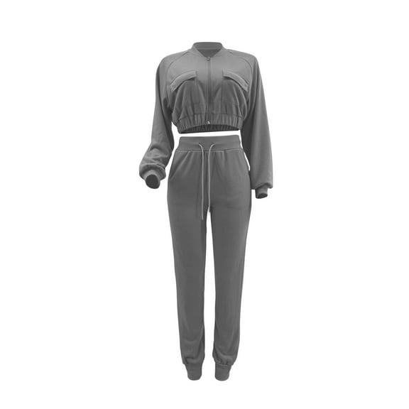 Scyoekwg Two Piece Sets for Women 2025 Fall Outfits Sweatsuit Short Long Sleeve Sweatshirt Jogger Sweatpant Fashion Matching Outfits Casual Two Piece Set Lounge Set (Gray,M)