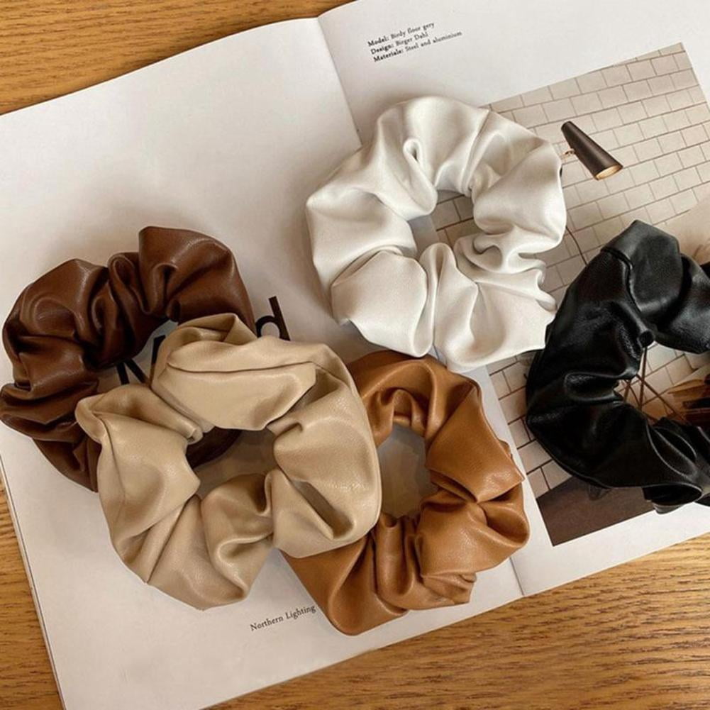 Soft Leather Hair Scrunchies Elastic Ponytail Holders for Thick Hair Glossy Hair Ties Elastic Hair Bands Rope for Women Girls Korean Hairstyle Hair Accessories L9R7