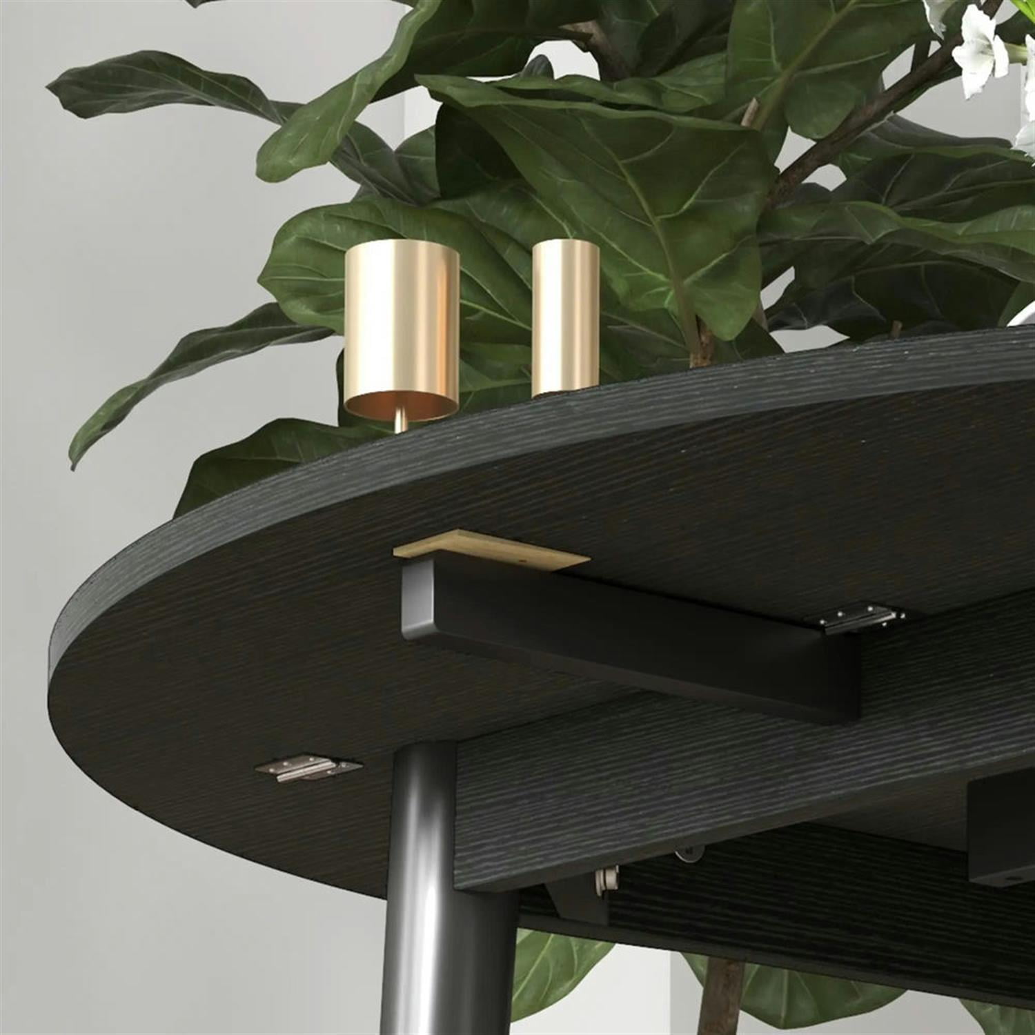 Demi Bonn 35" Solid Wood Rustic Kitchen Table, Drop Leaf Round Dinner Table for Dining Room, Home Office, Living Room Furniture, Black