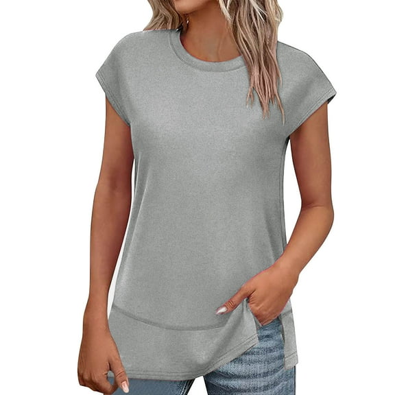 jtjvou Womens Cap Sleeve Summer Tops T Shirts Business Casual Dressy Spring Fashion Outfits Cute Trendy Clothes 2025 Gray S