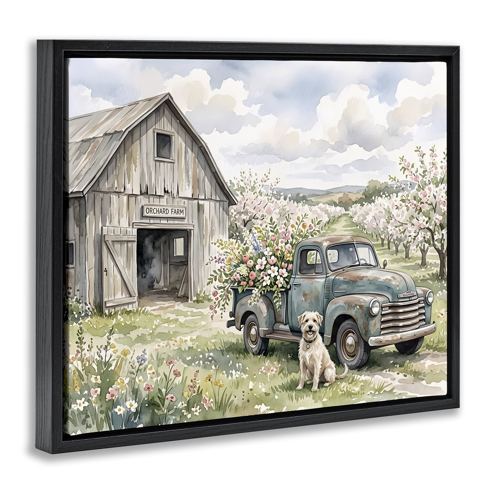 Stupell Industries Spring Orchard and Truck Black Framed Floater Canvas Wall Art, design by Tabz Jones
