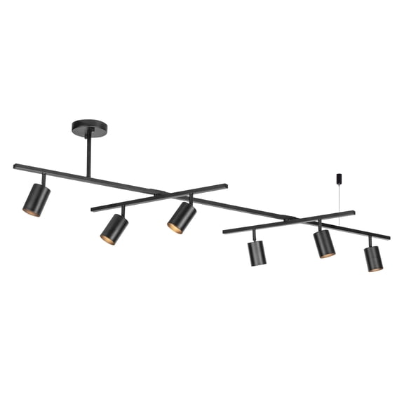 Globe Electric West 64" Matte Black 6-Light Track Lighting with 2x Center Swivel Bars, 59829