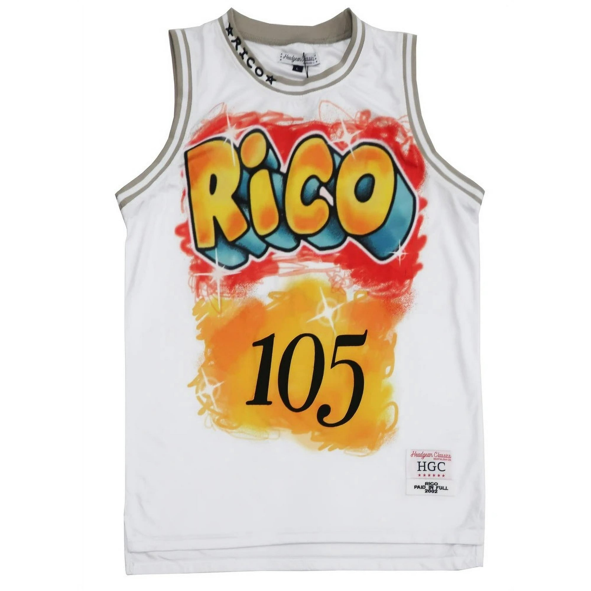 Rico Paid In Full Men's Headgear Classics Embroidered Basketball Jersey -  White (Large) 
