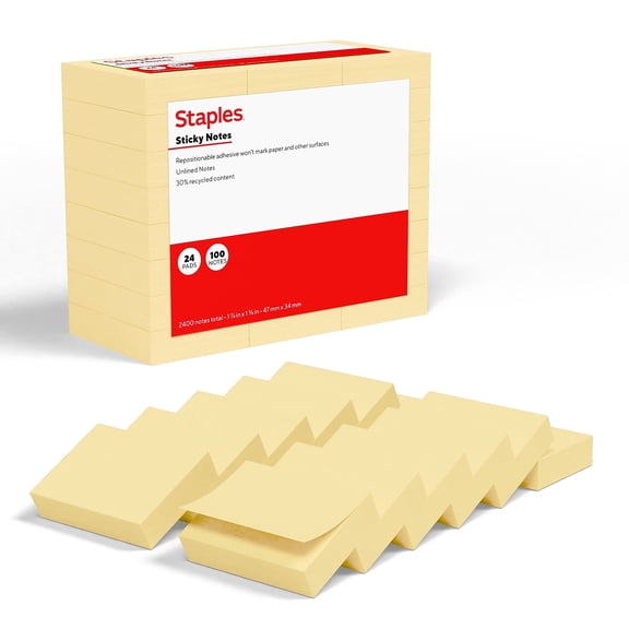 Staples Sticky Notes 1 3/8" x 1 7/8" Sunshine Collection 100 Sheets/Pad 24 Pads/Pack (ST62865)