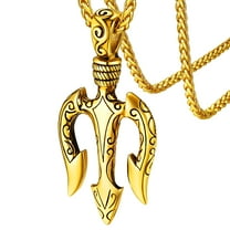 FaithHeart Greek Neptune Necklace for Men Gold Plated Stainless Steel Poseidon Pronged Pendant Ancient Greece Amulet Jewelry Gift for Sailor Boyfriend Husband Birthday