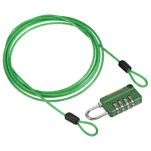 Uxcell 4 Digit Combination Lock Security Cable 1 Set Outdoor Padlock Lock Chain Green 6.5Ft