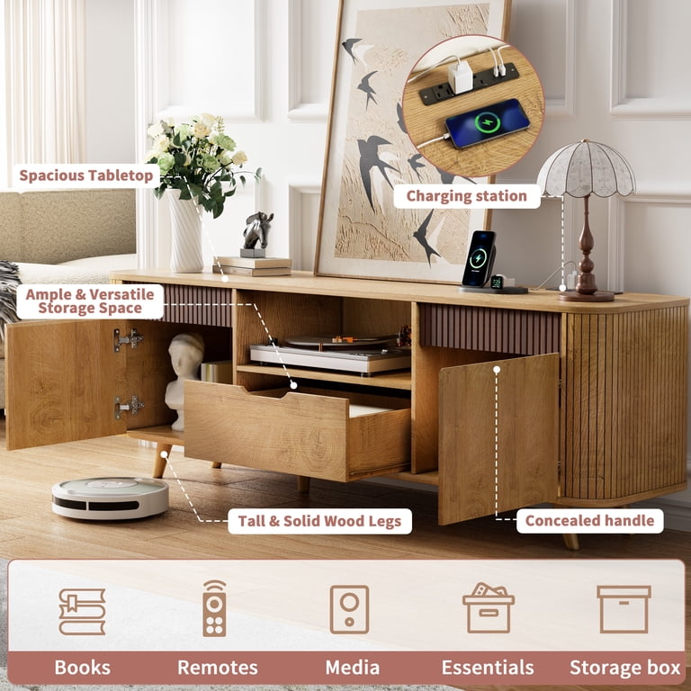 Tydimor TV Stand with Built-In Power Outlets and Charging, 60-Inch photo 5
