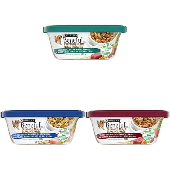 Beneful Wet Dog Food, Prepared Meals Rice and Lamb Stew & Beneful Wet Dog Food Prepared Meals, Roasted Turkey Medley & Beneful Wet Dog Food Prepared Meals, Beef Stew 283g (8Pack)