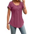 thumbnail image 2 of Women's Tops Dressy Casual Blouses Short Sleeve Shirts Clothing Summer Outfits Button Pleated Front Wine Red S, 2 of 10