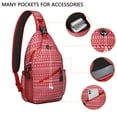 thumbnail image 2 of Sling Backpack,Red Christmas Pattern Sling Bag with Water Bottle Holder,Waterproof Sling Bag for Men/Women with Headphone Jack for Hiking,Travel, 2 of 6