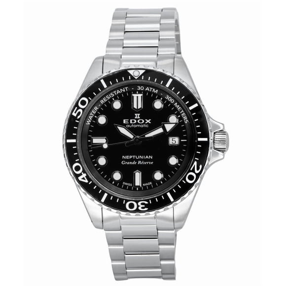 Edox Reloj de Buceo Automático Neptunian Grande Reserve Date con Esfera Negra 80801 3NM NIN 300M para Hombre