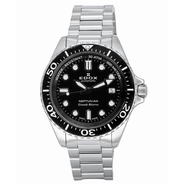 Edox Reloj de Buceo Automático Neptunian Grande Reserve Date con Esfera Negra 80801 3NM NIN 300M para Hombre