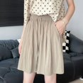 thumbnail image 2 of ClodeEU Women's Ice Silk Quick Dry Wide Leg Knee Length Shorts with Side Pockets,Drawstring Elastic Waist Casual Summer Bermuda Pants Khaki,Womens Plus M, 2 of 8