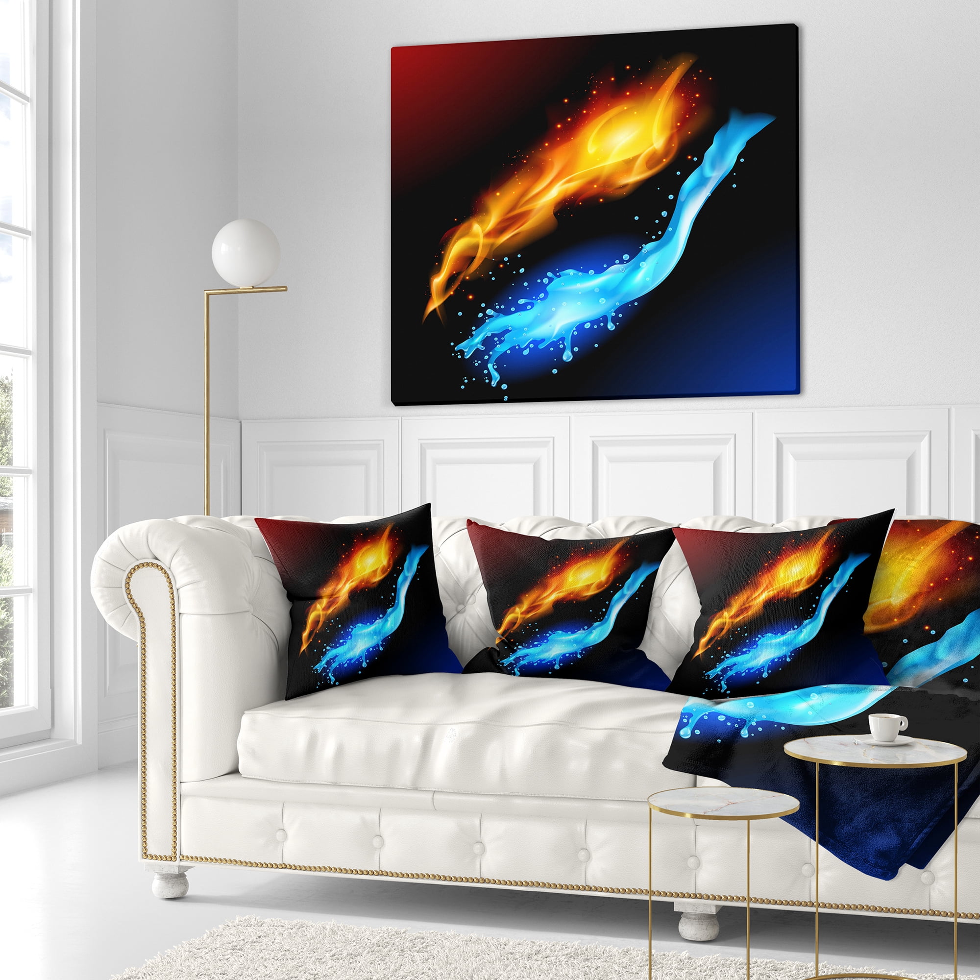 Designart Fire and Water - Contemporary Throw Pillow - 16x16