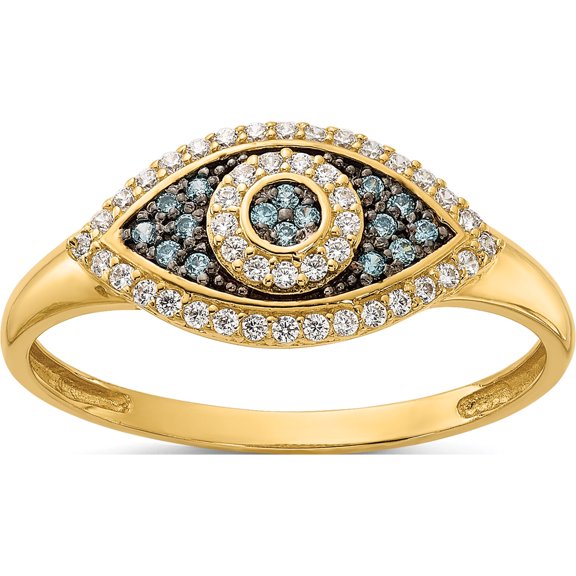 10K Yellow Gold Polished Blue And White Cz Evil Eye Ringsize 7 (Width 9) - Jbsp