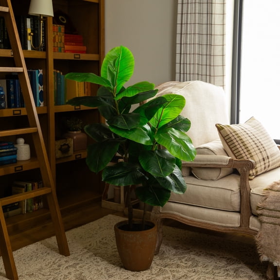 Nearly Natural Glossy Leaf Artificial Rubber Tree with Planter - 44"