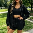 thumbnail image 4 of Women's 3 Piece Tracksuit Set Zip up Hoodie Vest and Shorts Athletic Workout Outfit Casual Sports Sweatsuit for Women Black, 4 of 5