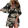 thumbnail image 2 of OKBOP Long Sleeve V-Neck Mid-Calf Dress Women Sexy Half Sleeve Printed V-Neck Hem Ruffle Irregular Dresses graduation Sheath Dress Black L(8), 2 of 6
