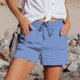 thumbnail image 3 of MKLEKYY Pantalones Cortos Deportivos para Mujer, Moda Femenina, Primavera y Verano, A Rayas, con Cordón, Bolsillos Laterales, Pantalones Cortos Casuales, 3 of 4