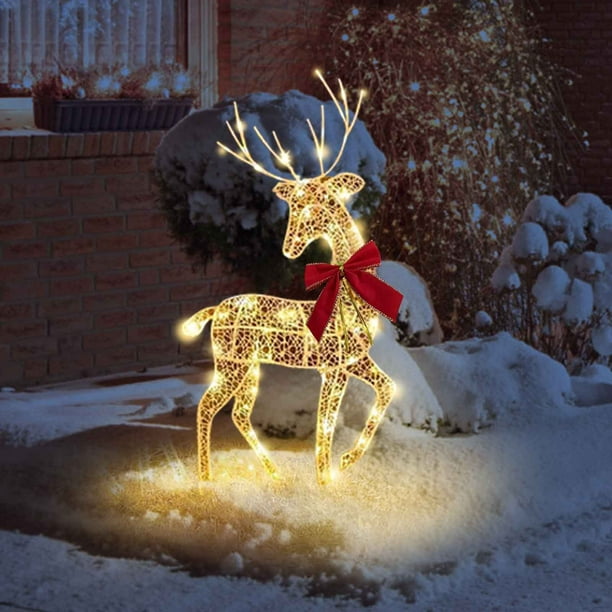Adorno navideño de ciervo luminoso para exteriores | Adorno de reno navideño con luces LED | Decoración festiva para jardín, patio o césped, para exhibición en interiores y exteriores