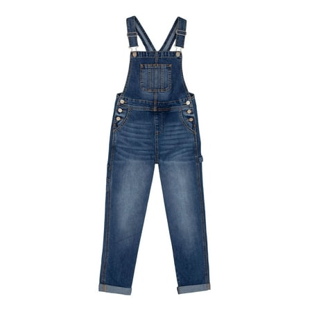 Wonder Nation Girls Roll Cuff Overalls, Sizes 4-18 & Plus