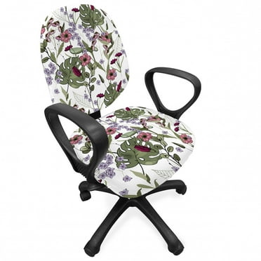 Botanical Office Chair Slipcover, Digital Illustration of Various Flowers Blossom and Exotic Monstera Leaves, Protective Stretch Decorative Fabric Cover, Standard Size, Multicolor, by Ambesonne