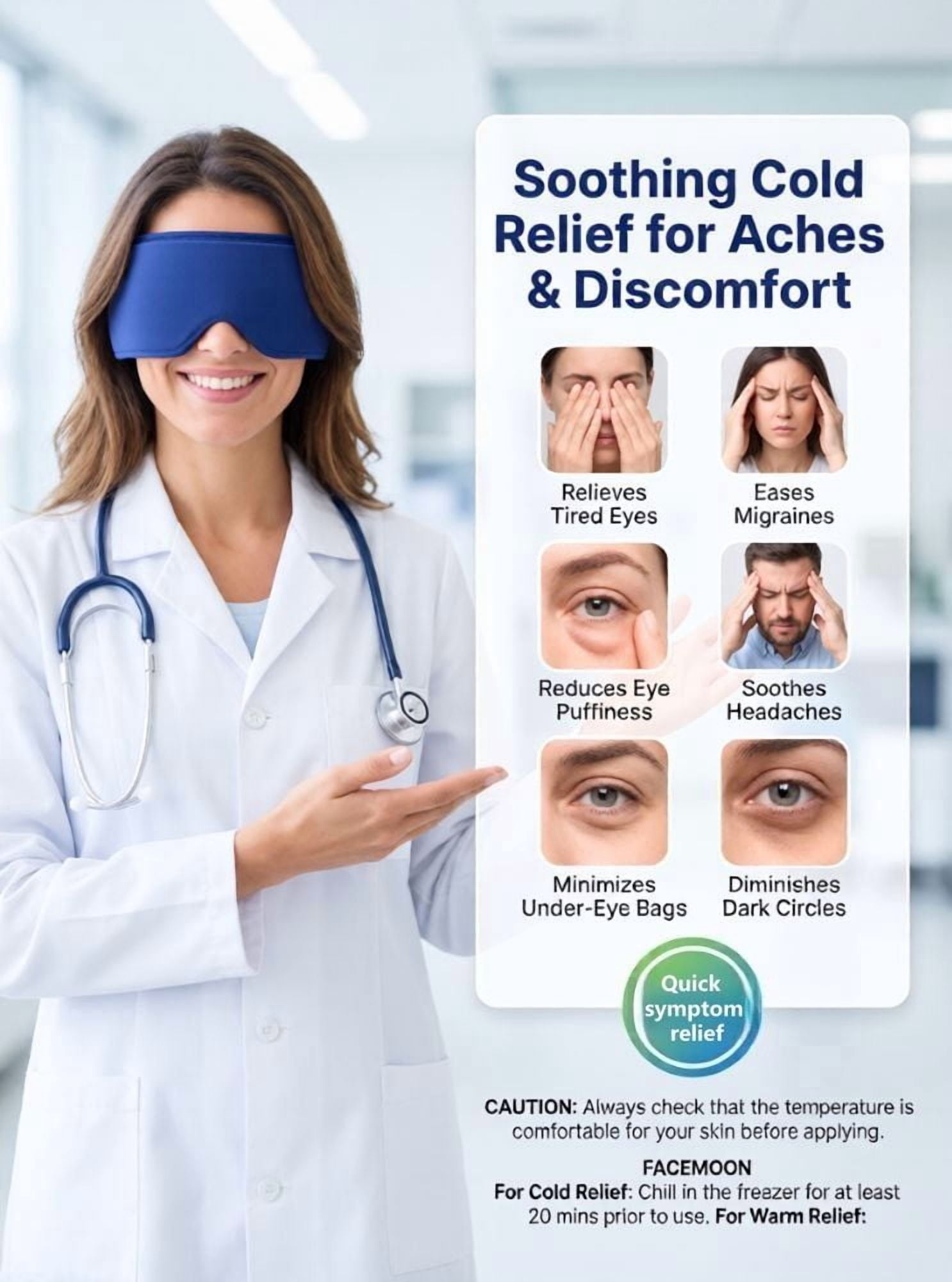 FACEMOON Adults Ice Soft Weighted Gel Cooling Comfort Eye Mask for Tired Eyes, Puffy Eyes, Dark Circles, Sleep Support with Storage Bag, Blue