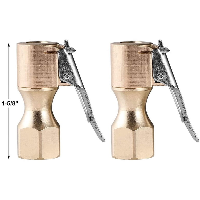 2-Pack Brass Air Chuck With Lock-On Clip - 1/4 NPT Tire Inflator Straight Flow Design