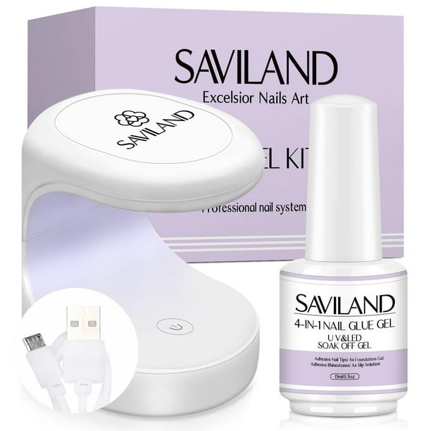 Kit de pegamento de uñas en gel SAVILAND de 15 ml con lámpara UV para extensiones de uñas