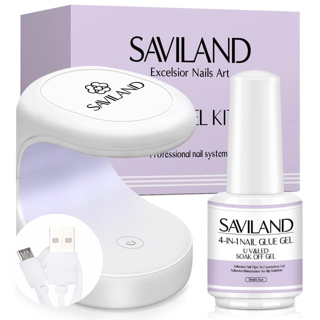 Kit de pegamento de uñas en gel SAVILAND de 15 ml con lámpara UV para extensiones de uñas