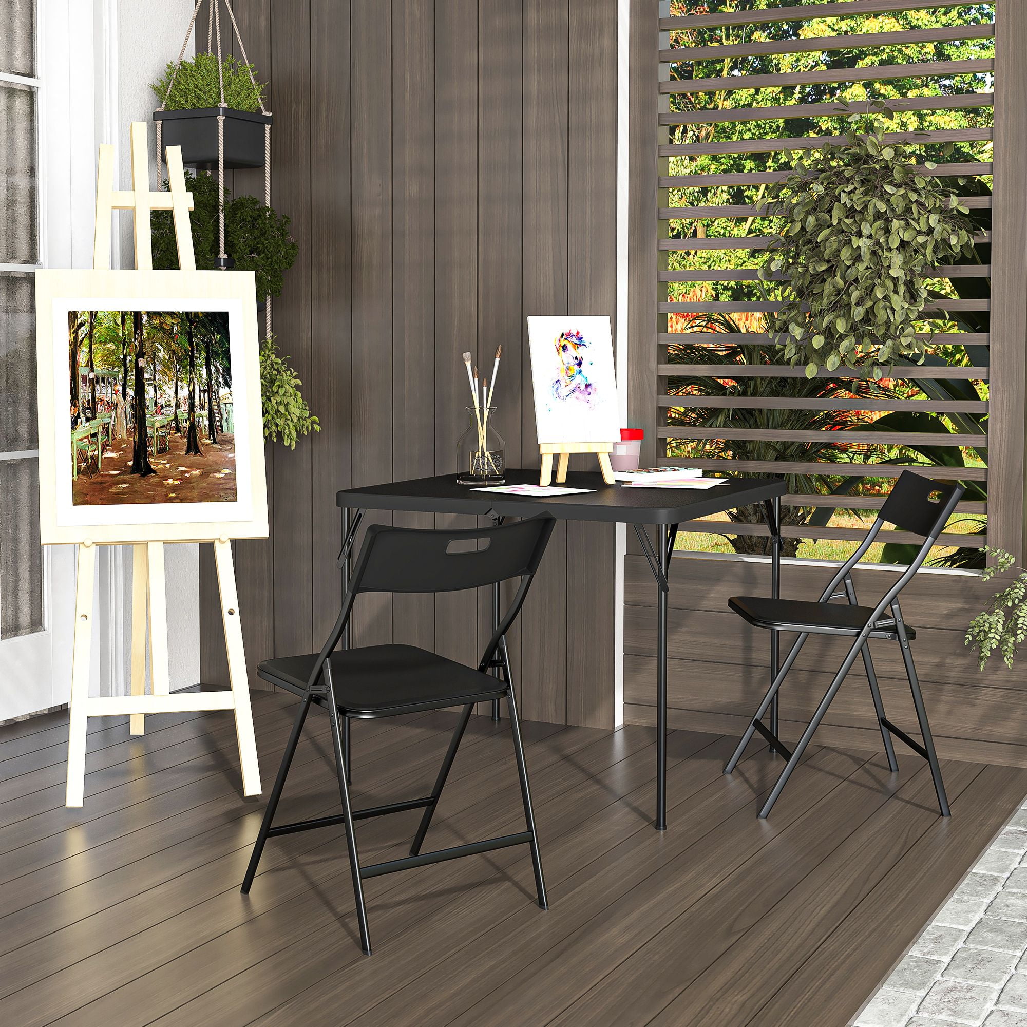 Demi Bonn 5-Piece Folding Multipurpose Card Table Set with 4 Chair, 4 Players Camping Table Chair Set for Indoor or Outdoor Use, Black