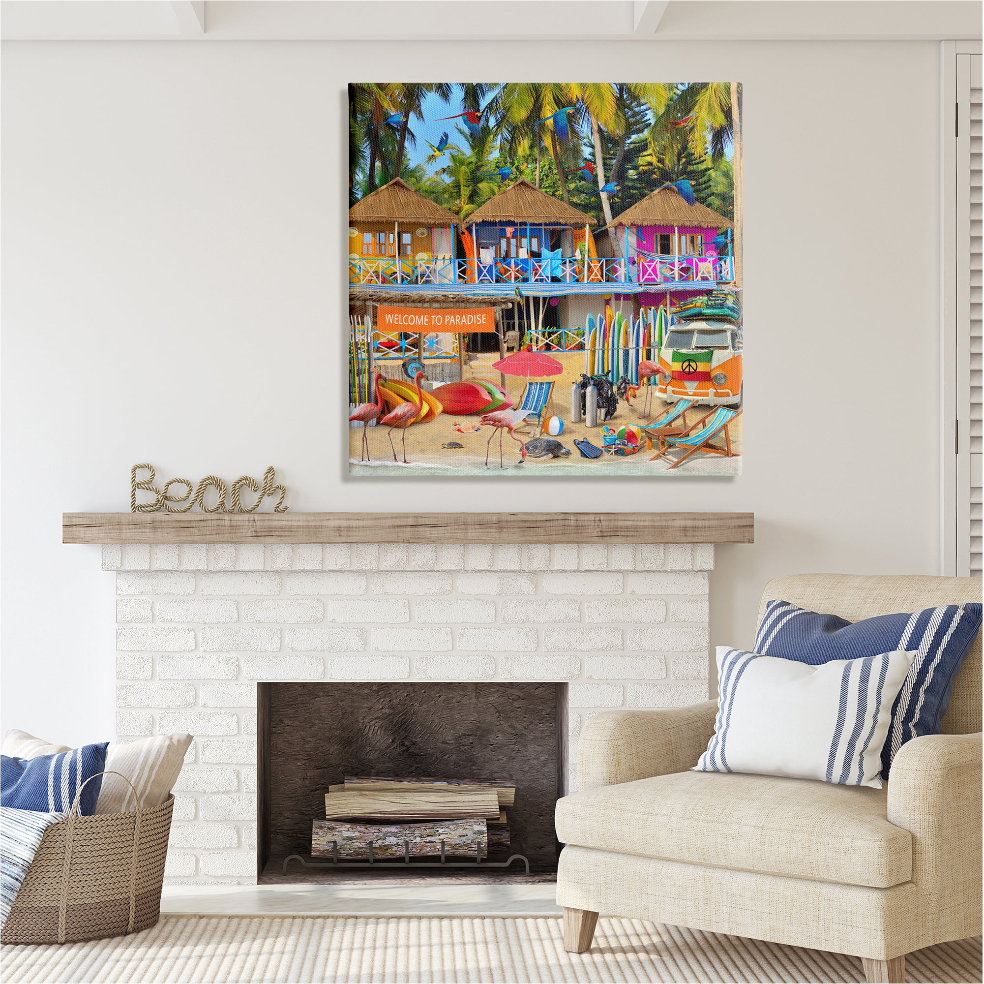 Stupell Industries Paradise Beach Resort Animals & Insects Painting Gallery Wrapped Canvas Art Print Wall Art, 36 x 36