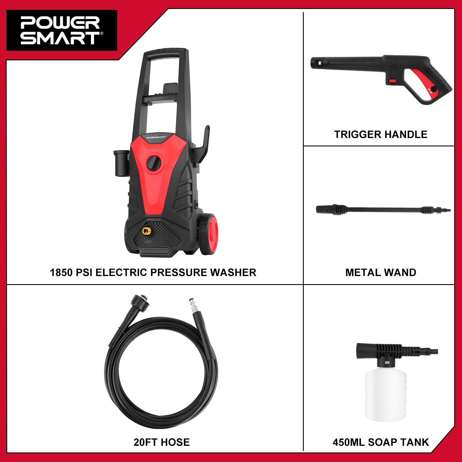 PowerSmart 1850 PSI at 1.85 GPM 120V  Adjustable Nozzle Foam Cannon Electric High Pressure Washer