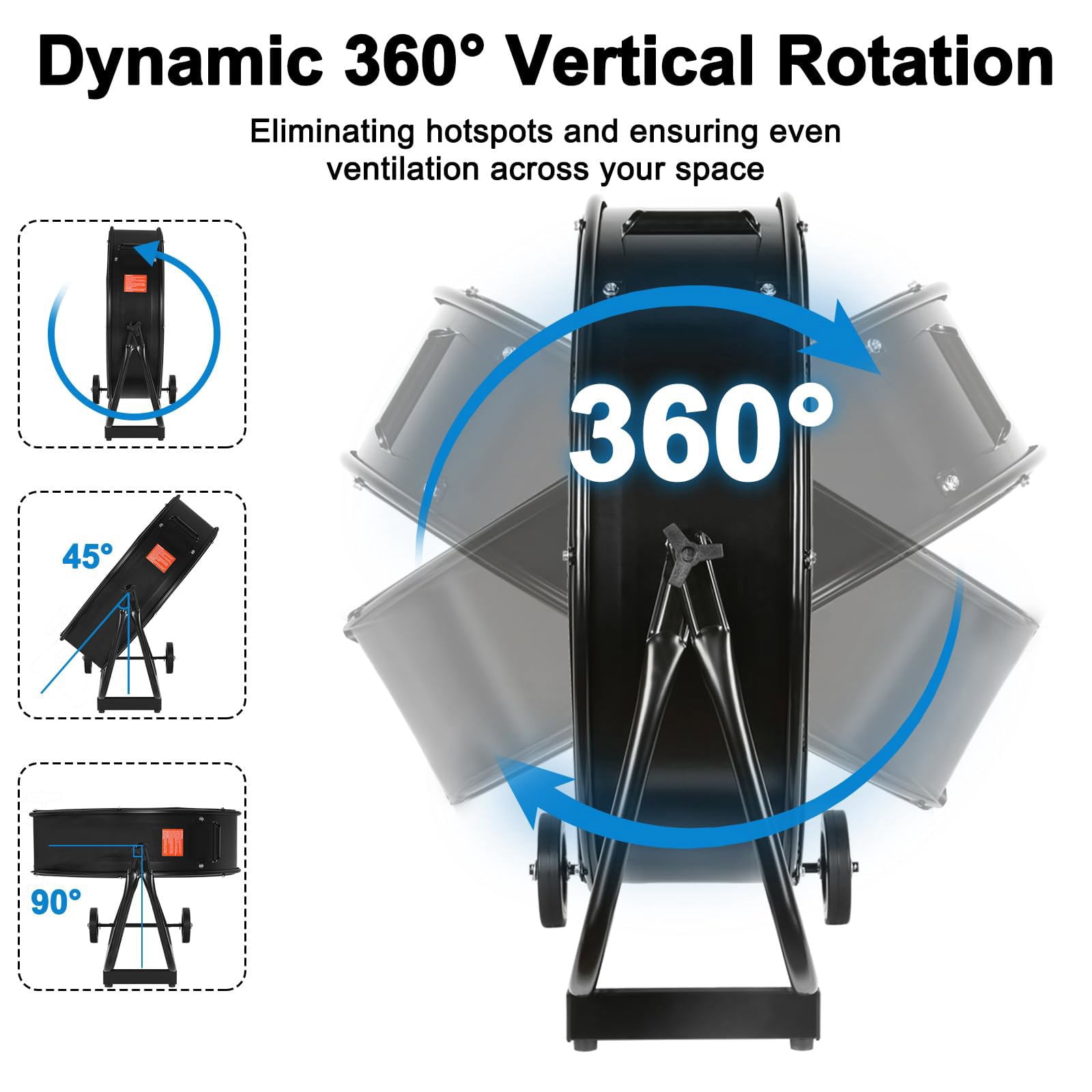 Achazel 24 Inch Industrial Drum Fan, 3-Speed Heavy Duty 8100 CFM Air Circulation High Velocity Floor Fan for Warehouse Workshops Garage Cooling Black