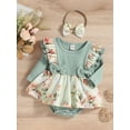 thumbnail image 3 of Cenuakty 2 Pieces Baby Suit Set, Floral Print Round Neck Long Sleeve Ruffle Romper with Skirt Hem+ Headband, 0-18 Months, 3 of 9