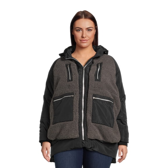 Jason Maxwell Women's and Women’s Plus Size Mixed Media Faux Shearling Jacket S-3X