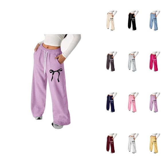 Girl's Bowknot Baggy Sweatpants â Lightweight Straight Leg Athletic Pants with Pockets for Girls Ages 4-13