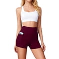 thumbnail image 2 of Domuza High Waisted Biker Shorts for Women Tummy Control Fitness Athletic Workout Running Yoga Gym Shorts Wine M, 2 of 4