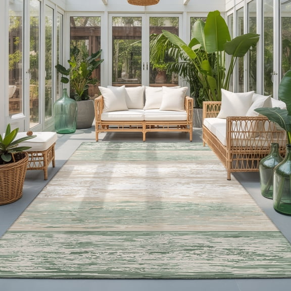 Sage Green Planks Washable Living Room Rugs 8'x10', Farmhouse Vertical Wood Grain Washable Throw Large Area Rug Non-Slip Sturdy Edge Binding Carpet for Bedroom Dining Room Office