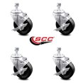 thumbnail image 2 of 4 Inch Phenolic Wheel Swivel 3/8 Inch Threaded Stem Caster Set with Brake SCC, 2 of 2