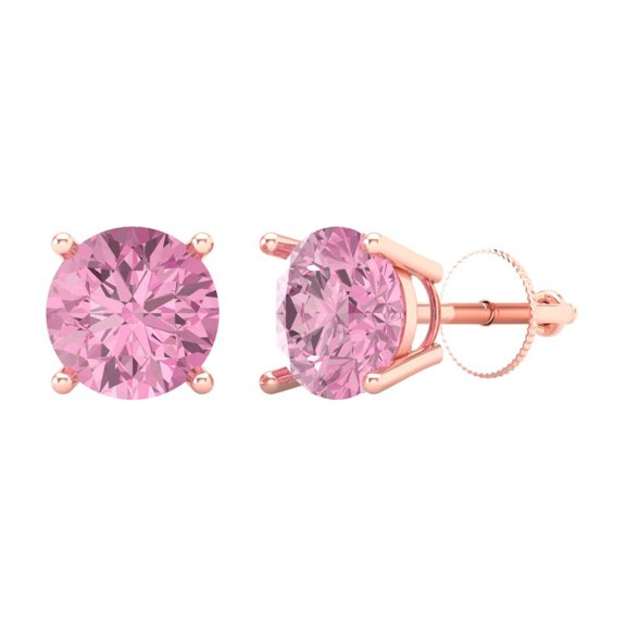 4 ct Screw-Back Stud Earrings for Women | 8.0mm Round Cut Simulated Pink Diamond | 14K Rose Gold