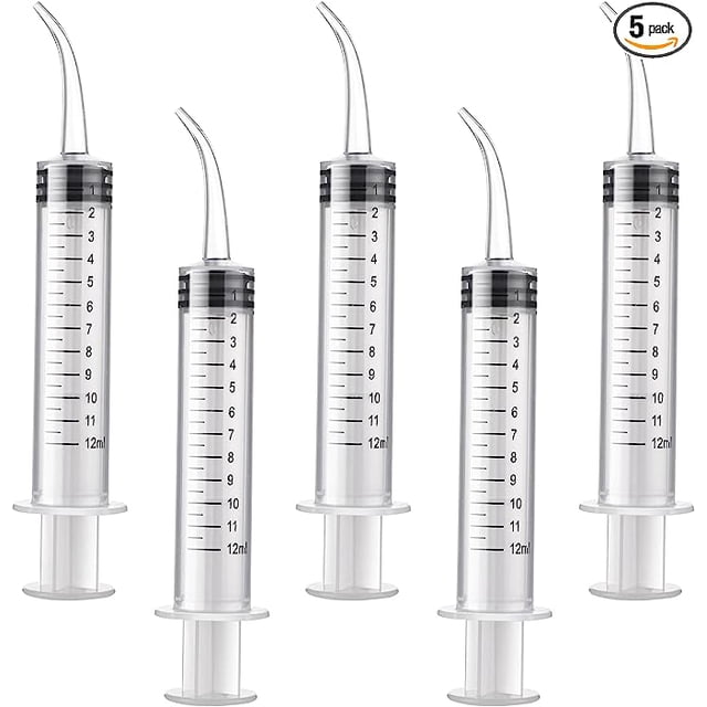 Jeringa dental oral de 12ml, solución de limpieza de oídos, tubo vacío, gancho de extracción, suministros de extracción de dientes, cuidado dental, 5 unidades