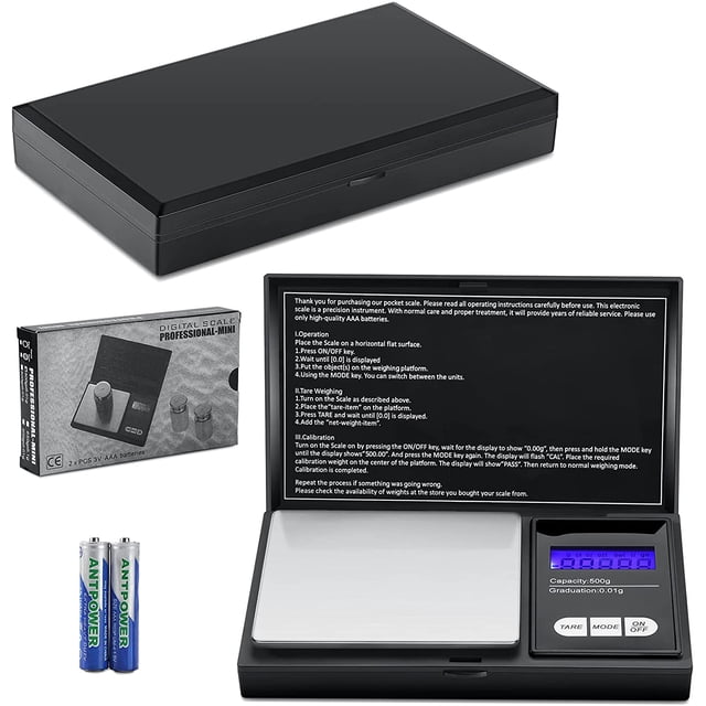 2 Pieces Digital Pocket Scale 500 g/ 0.01 g Digital Portable Gram Scale Cooking Scale Modes Conversion with Battery Multifunction Scale LED Display Mini Electronic Scale for Jewelry Herb Food