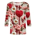 thumbnail image 5 of Valentine's Day Tops 3/4 Length Sleeve Womens Tops Crew Neck Tops for Women Cotton Oversized Tshirts for Women Plus Size 3/4 Length Sleeve Womens Tops, 5 of 5