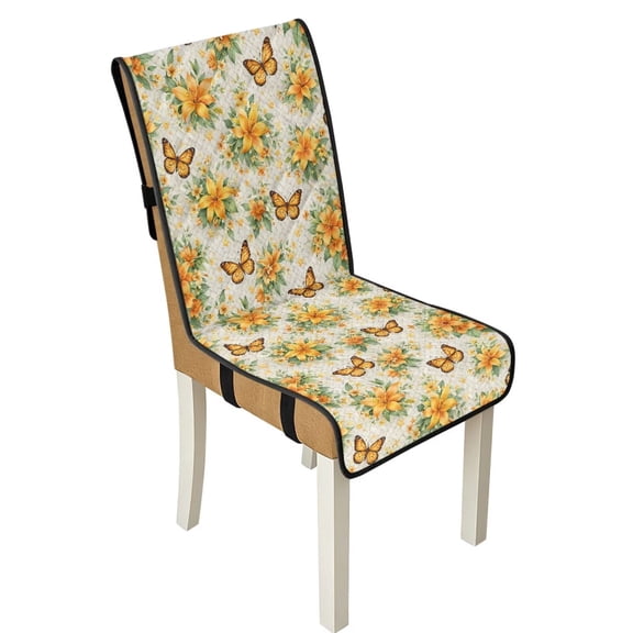 TSOVTHRID Butterfly Lily Floral Print Quilted Dining Chair Seat Covers Comfy Washable Chair Slipcovers Universal Fit Anti-Slip Seat Cushion Covers with Elastic Band, Set of 1