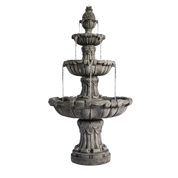 XBrand 58.3" 3-Tier Electric Outdoor Water Fountain – Gray Resin Leaf Design, Large Bird Bath with Pump, Perfect for Yard, Lawn, and Garden Décorand Garden, Porch Décor